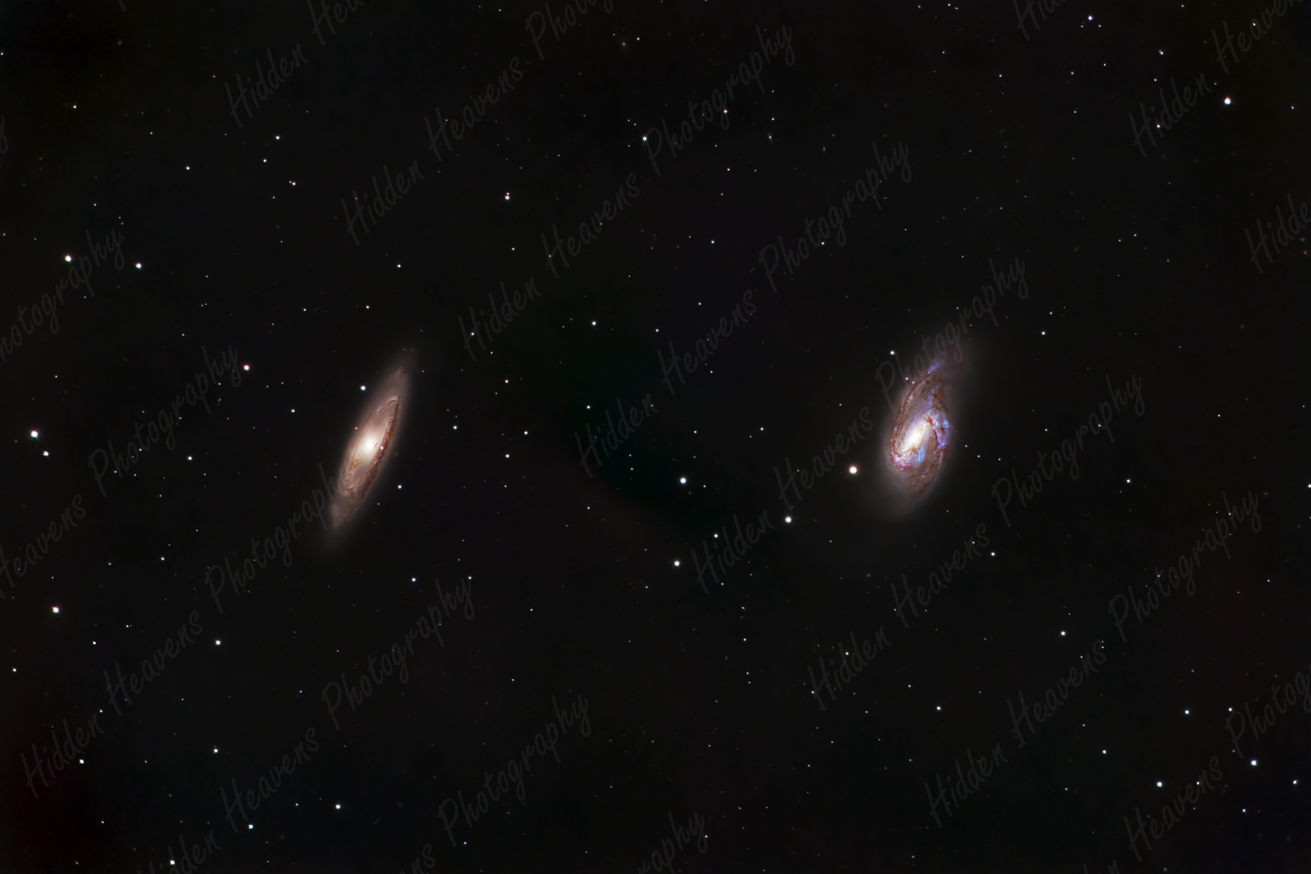 M65 and M66 Galaxy, an original photograph offered for sale as a metal print, acrylic print, or poster at sizes of 4x6, 8x12, 12x18, and 16x24.